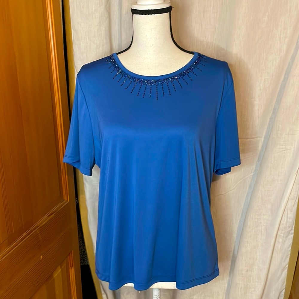 Allison Daley blue beaded pullover top size PL